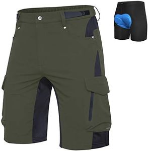 Ally Mens Mountain Bike Shorts 4D Padded Bike Shorts Baggy Cycling Biking Bicycle Biker Shorts Loose-fit with 6 Pockets (Green, Large)