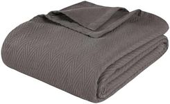 Superior 100% Cotton Thermal Blanket, Soft and Breathable Cotton for All Seasons, Bed Blanket and Oversized Throw Blanket with Metro Herringbone Weave Pattern - King Size, Charcoal