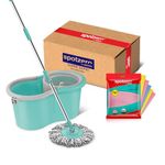 Spotzero By Milton Ace Spin Mop & Sponge Wipe Set of 5, Pocha for Floor Cleaning Mop with Bucket, 360° Flexible,Kitchen Cleaning Cellulose Sponge Wipes,Super-Absorbed,Biodegradable,8 Litre, Aqua Green