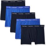 Calvin Klein Men's Cotton Stretch 5-Pack Trunk, 3 Blue Shadow, 2 Cobalt, Medium