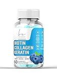 BeBloomie Biotin Collagen Keratin - Premium Supplement for Women and Men - Vitamins for Hair, Skin and Nails - 60 Gummies