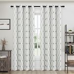 Embroidered Curtains 84 inch Length 2 Panels Set for Living Room Bedroom, Cotton Linen Textured Curtains Light Reducing Draperies Grommet Room Darkening Window Treatments, Green Geometric Pattern