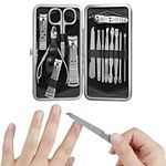 H&S Manicure Set - Pedicure and Manicure Kit for Women & Men - 14 pcs - Stainless Steel Nail Clippers & Cuticle Remover - Cutter Trimming Grooming Tools - w/Black Leather Case