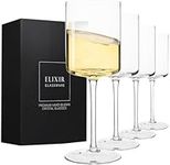 Square Wine Glasses Set of 4-14 oz - Crystal Wine Glass Set in Gift Packaging - Large Red Wine Glass on Long Stem - Housewarming Gifts New Home - Glasses Drinking Set - for White & Red Wine