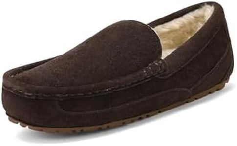 DREAM PAIRS Men's House Slippers Moccasin Indoor Outdoor Fuzzy Furry Loafers Suede Leather Warm Comfortable Shoes,Size 8.5,Brown