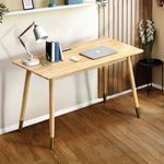 Furb 120x60CM Writing Computer Desk Rubber Wood Home Office Study Desk Gaming Table, Modern Furniture Simple Study Makeup Workstation, Easy Assembly, Oak