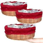 Hushee 3 Pack Round Offering Baskets for Church Natural Wicker Fruit Basket with Removable Red Liner Round Rattan Tray Wicker Bowl Wicker Organizer Storage Holder for Receiving Gift, 9.1 x 3.2 Inch