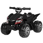 TEOAYEAH Ride on ATV for Toddlers, 6V Battery Powered Electric Quad Ride on Toys 25W Rear Motor, DIY Sticker, Push Button Drive System, Bluetooth/ USB/ Built in Music (Black)