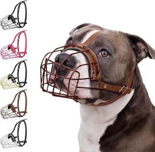BRONZEDOG Pitbull Dog Muzzle Metal Mask Amstaff Wire Basket Pit Bull Adjustable Leather Straps for Large Dogs (Brown)