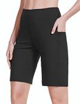 BALEAF Women's 10" Bermuda Shorts Long Athletic Workout Knee Length High Waisted Yoga Running Shorts with 3 Pockets, Black, 3X-Large