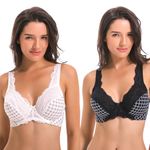 Curve Muse Women's Minimizer Unlined Underwire Bra with Lace Embroidery-2 Pack-White,Black-36DDD (EU:80F)