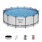 Bestway Steel Pro Max Framed Garden Pool, Above Ground Swimming Pool, Round, Grey, 14 ft