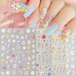 5D Flower Nail Art Stickers, 5D Embossed Floral Nail Decals Daisy Small Flower Floral Nail Art Supplies Luxurious Spring Summer Nail Design for Women Manicure Decoration(4 Sheets)