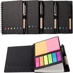 WILFANS 4 Packs Spiral Notebook Steno Pads Lined Notepad with Pen in Holder, Sticky Notes, Page Marker Colored Index Tabs Flags, 4.73"x5.9" Kraft Paper Cover Small Pocket Notebooks (Black 4 Packs)