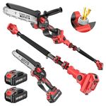 Avhrit 8 Inch Pole Saw & Mini Chainsaw 2-in-1, 10ft High Reach Battery Powered Pole Chainsaw with 2 x 4.0Ah Batteries, Brushless Motor, Tool-Free Tensioning, and Oiler for Tree Trimming