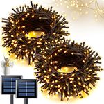 JMEXSUSS 2 Pack Warm White Solar String Lights for Outside, 200 LED 86ft Solar Christmas Lights Outdoor Waterproof, 8 Modes Green Wire Solar Tree Lights for Garden Patio Balcony Wedding Party