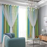 Stars Blackout Curtains for Girls Bedroom 1 Panel Colorful Star Cutout Double Layer Star Window Curtain Decor for Kids Bedroom, Living Room, Nursery Room (Green, W53" x L95")