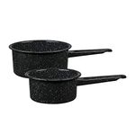 Granite Ware Enamelware 1 Qt and 2 Qt Saucepan Set. (Speckled Black) Great for Camping, Outdoor, Heat Resistant. Suitable for Oven and Direct to Fire. Easy to Clean, Dishwasher Safe.