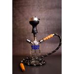 Smoke Station Absolute Heaven Hookah Shisha Pot 800 Gram Iron (Clear Blue) 11 inch Glass With Hose, Silicon chillum, Heat management system & Tong