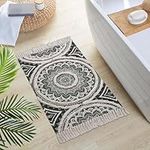 LEEVAN Boho Bathroom Rugs 2.3'X3.6', Durable Laundry Room Rug with Tufted, Handmade Cotton Entryway Rug Woven Kitchen Mat Porch Front Door Mat, Mandala Tufting-black