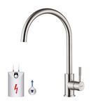 GRIFEMA G4008-98 Kitchen Sink Taps Mixer Low Pressure, Single Lever 360° Swivel High Spout for Kitchen Sink with UK Standard Fittings, Chrome, Silver