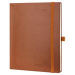 POPRUN 2025 Agenda 8.5'' x 10.5'' - 2025 Weekly Calendar with Hourly Time Slots, Weekly/Monthly Appointment Book for Time Management - Leather Soft Cover - Brown