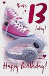 13th Birthday Card Girl Female Pink Trainers Headphones - Words and Wishes