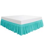 PiccoCasa Polyester Wrap Around Bed Skirt,Elastic Dust Ruffles Bedskirts,Fade,No Lift Mattress,Three Fabric Sides with 16 Inch Drop Queen Turquoise