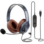 Noise Cancelling USB Headphones with Microphone in-line Controls for Dragon Dictation, Over Ear PC Headphones for Telework Office Work Skype Zoom Teams Webinar Webex Meeting Calls