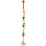 316L Surgical Steel 14 Gauge Belly Ring/Navel Button Piercing/Bananabell/Barbell With Long Golden Pendant and Clear Rhinestone/Crystal