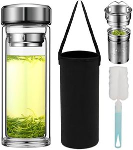 Pauzema Tea Tumbler with Infuser, 20oz Double Wall Borosilicate Glass Tea Bottle, 100% Leak-Proof with Stainless Steel Filter