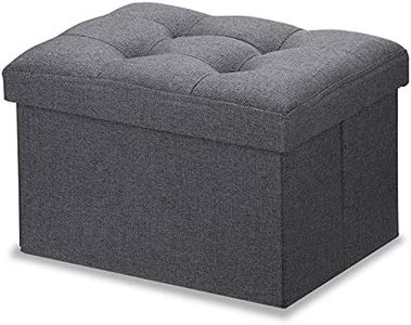 LINMAGCO Small Storage Ottoman Stool Foot Rest Stool Under Desk Stool Short Ottoman Folding Ottoman Linen Cloth Dark Gray 16X12X12IN