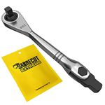 SabreCut Stainless Steel Professional 72 Tooth Gear Hand Ratchet Wrench - MRSC05 Wrench - 1/4" Square Drive - 180 degrees head rotation - Chrome