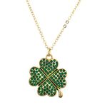 Lux Accessories Pave St. Patricks Day Four Leaf Clover Shamrock Charm Necklace