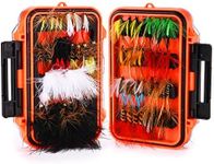 Gonex Fly Fishing Flies Kit Assortment, Dry Wet Flies, Nymphs for Trout Bass Salmon Fishing, with Waterproof Box 64 Pcs