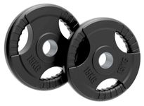 Olympic Weight Plates, Rubber Tri-Grip Barbell Weight Sets, Powerlifting & Bodybuilding Weights - Home Gym Equipment for Strength Training & Workouts by Body Revolution (15KG, Pair)