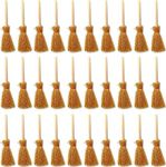 LATRAT 30 Pieces Dollhouse Mini Broom Craft Model Hanging Mini Hanging Broom Miniature Straw Broom Themed Party Broom with Red Rope for Decoration