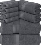 Utopia Towels - 8 Piece Premium Towel Set, 2 Bath Towels, 2 Hand Towels and 4 Washcloths -100% Ring Spun Cotton - Machine Washable, Super Soft and Highly Absorbent (Grey)