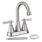 Brushed Nickel Bathroom Sink Faucet, SBOSBO 4 Inch Bathroom Faucet for Sink 3 Hole, 2 Handle Sink Faucet with Pop Up Drain Assembly and 2 Water Supply Hoses for RV Bathroom Vanity