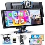 Portable Apple Carplay for Car with 4K Dash Cam, 10.26' HD IPS Screen Car Radio, Android Auto, Backup Camera, Loop Recording, Bluetooth, GPS Navigation, Mirror Link/Mic/TF/USB/AUX for All Vehicles