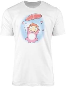 Ponyo & Ham T-Shirt - Novelty Animation Animated Anime Movie Film Fan Inspired Cute Adorable Goldfish Wizard Merch Clothing Top Tee Gift Present, White, L