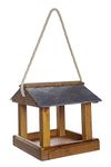 Hanging Bird Table Slate Roof Garden Wild Bird Wooden Tray House Feeder