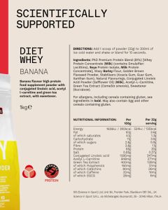 PhD Nutrition Diet Whey Protein Powder, Banana, 1kg Bag