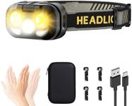 LED Head Torch Headlamp, Motion Sensor Control, with Night Light Tent Light Mode 1200mAh Battery Powered USB Rechargeable Waterproof Headlight Flashlight, for Camping Hiking Fishing Work