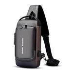FLYNGO Sling Bag for Men Stylish Crossbody Backpack for Men & Women, Anti-Theft Chest Bag with USB Charging Port, Messenger Bags, Casual Shoulder Bag (Grey & Brown)
