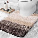 OLANLY Luxury Microfiber Toilet Mat U-Shaped, Extra Soft and Absorbent Bath Mat, Non-Slip Plush Shaggy Bathroom Rug, Machine Wash Dry, Contour Toilet Rugs for Toilet Base, 20x24, Brown