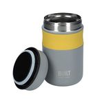 BUILT Double Wall Vacuum Insulated Food Flask for Hot and Cold Foods, Stainless Steel, Grey, 490 ml, Stylist