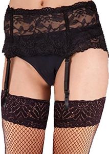 Yummy Bee - Lingerie Suspenders - Wide Lace Suspender Belt - Plus Size Suspender Belt 6-18 (Black, 18)