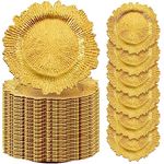 Tanlade 100 Pcs Reef Charger Plates Bulk 13 Inch Plastic Wedding Chargers Decor Floral Decorative Charger Plates Metallic Ruffled Rim Charger Plates for Wedding Party, Holiday Event Supplies (Gold)