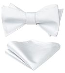 HISDERN White Bow Ties for Men Self Tie Bow tie and Pocket Square Set Solid Color Bowties with Handkerchief for Wedding Tuxedo Prom Party